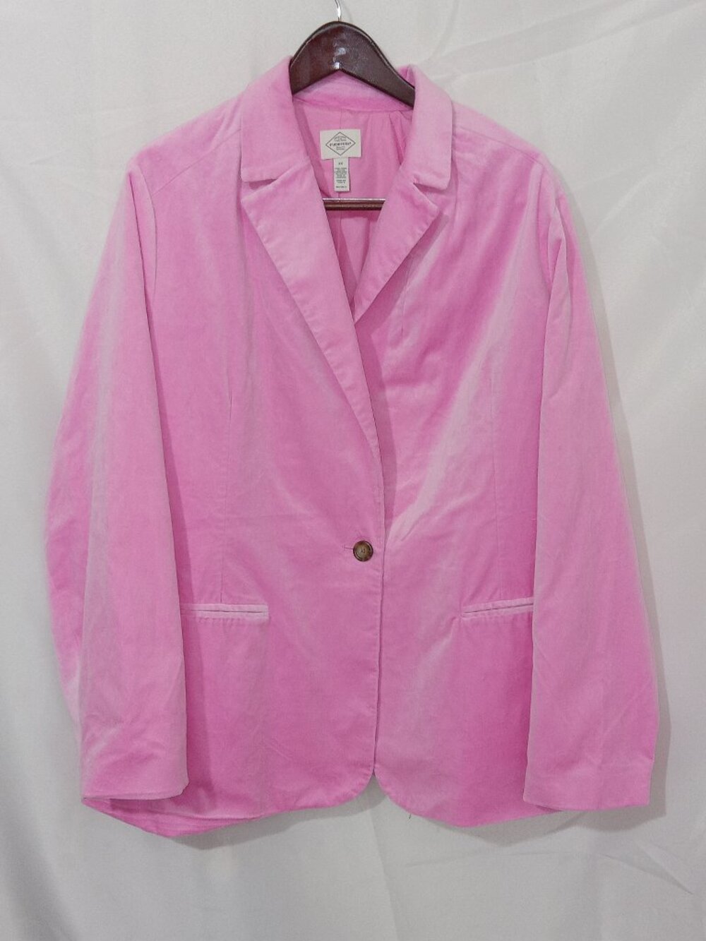 St John’s Bay Womens 2X Pink Velvet Blazer Jacket Cotton Barbiecore Feminine